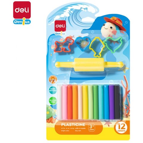 ⁨Plastelina 12 kolorów - zestaw z foremkami i wałkiem EH716 DELI⁩ w sklepie Wasserman.eu