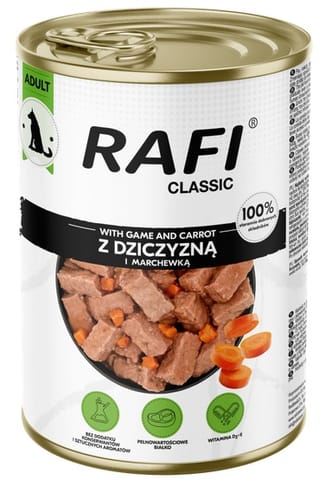 ⁨Rafi Pies Classic Dziczyzna i marchewka w sosie 1240g⁩ w sklepie Wasserman.eu