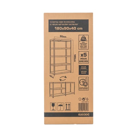 ⁨METAL SNAP-IN SHELVING, 5 SH., 1800X900X400, 175 KG, BLACK⁩ at Wasserman.eu