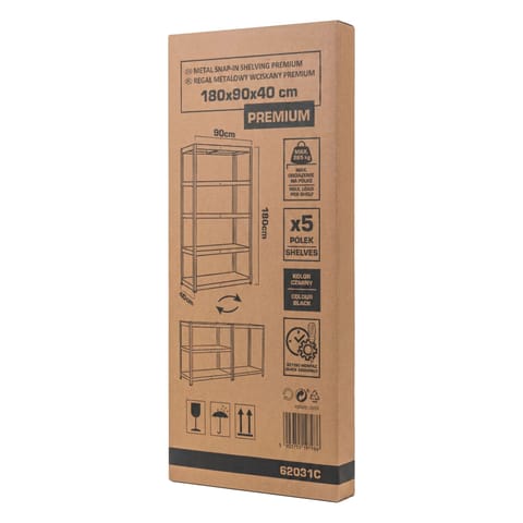 ⁨METAL SNAP-IN SHELVING PREM, 5 SH.,1800X900X400, 265KG,BLACK⁩ at Wasserman.eu