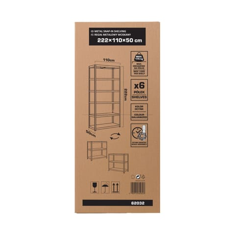 ⁨METAL SNAP-IN SHELVING, 6 SH., 2220X1100X500, 175 KG, GALV⁩ at Wasserman.eu
