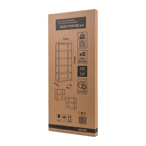 ⁨METAL SNAP-IN SHELVING, 6 SH., 2220X1100X500, 175 KG, BLACK⁩ at Wasserman.eu