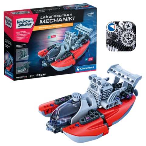 ⁨Naukowa Zabawa Klocki Laboratorium Mechaniki Motorówka Język Polski Clementoni 50247⁩ w sklepie Wasserman.eu