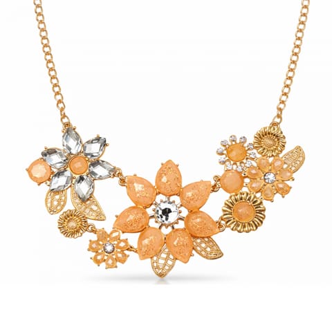 ⁨Efektowny naszyjnik KOLIA Kwiaty, złoto, pomarańcz N1091⁩ w sklepie Wasserman.eu