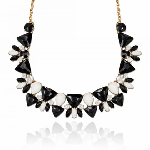 ⁨Efektowny naszyjnik KOLIA kryształy czarno białe, złoty N1095⁩ w sklepie Wasserman.eu