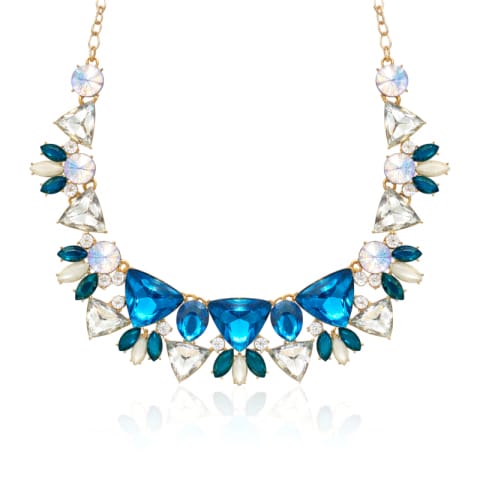 ⁨Efektowny naszyjnik KOLIA kryształy Turkus, zielony, opalizujący biały N1096⁩ w sklepie Wasserman.eu