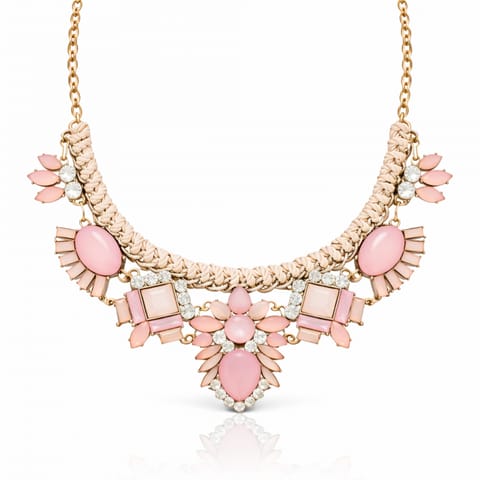 ⁨Efektowny naszyjnik KOLIA kryształy różowy, pleciony rzemyk N1097⁩ w sklepie Wasserman.eu