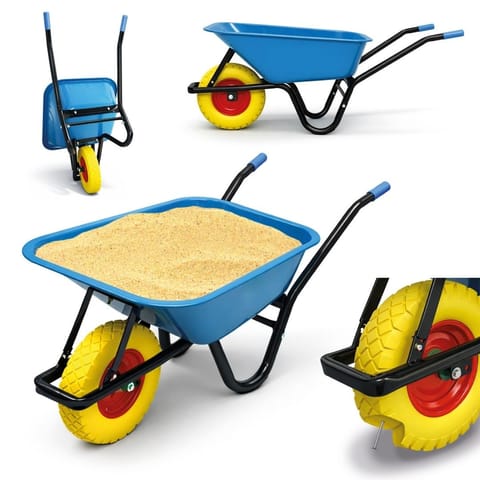 ⁨Taczka Ogrodowa Solidna taczka 100L jednokołowa niebieska Mocna 250kg +żółte koło PU⁩ w sklepie Wasserman.eu