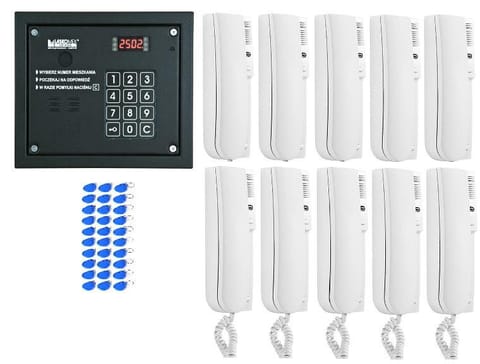⁨Laskomex system domofonu 10 lokatorów, 1 wejście, czytnik rfid.⁩ w sklepie Wasserman.eu