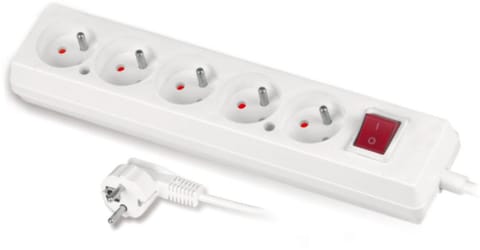 ⁨Przedłużacz z pięciokrotnym gniazdem z wyłącznikiem 3x2p+Z 10A 5m biały⁩ w sklepie Wasserman.eu