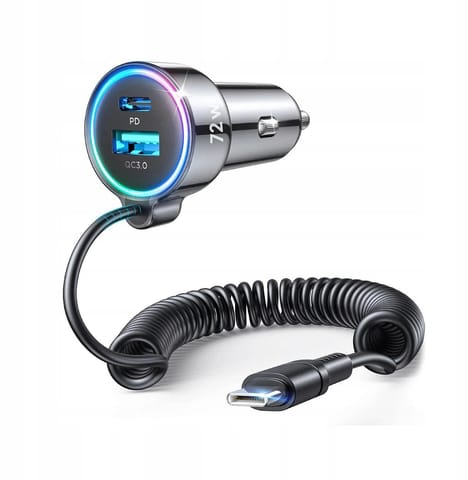 ⁨Ładowarka samochodowa 3w1 Joyroom JR-CL07 72W 4.0A PD 3.0 QC 3.0 1x USB-A 1x USB-C z kablem 1.6M⁩ w sklepie Wasserman.eu
