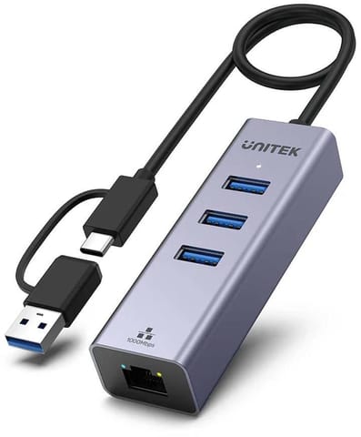 ⁨Unitek Hub USB C 4w1 Ethernet 3 x USB A 5 Gbps z adapterem USB A⁩ w sklepie Wasserman.eu