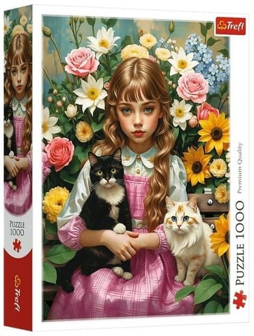 ⁨Puzzle 1000 Dziewczynka z kotami TREFL⁩ w sklepie Wasserman.eu