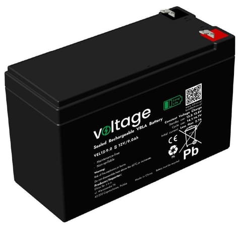 ⁨Akumulator AGM Voltage Long Life 12V 9Ah VEL12-9.0 (Żywotność 15 lat)⁩ w sklepie Wasserman.eu