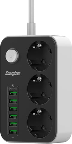 ⁨LISTWA ZASILAJĄCA Z WYŁĄCZNIKIEM Energizer 3x SCHUKO 6x USB-A 2500W 10A KABEL 2M⁩ w sklepie Wasserman.eu