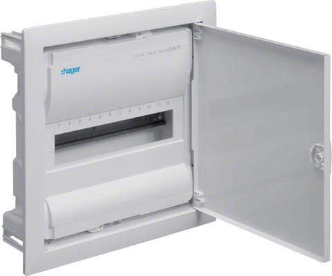 ⁨Rozdzielnica podtynkowa z drzwiami metalowymi, 1 rząd, 12 modułów, IP30, QC, HAGER Volta VU12AT⁩ w sklepie Wasserman.eu
