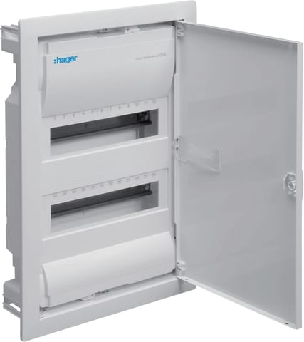 ⁨Rozdzielnica podtynkowa z drzwiami metalowymi, 2 rzędy, 24 moduły, IP30, QC, HAGER Volta VU24AT⁩ w sklepie Wasserman.eu