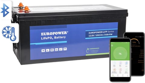 ⁨Akumulator LiFePO4 EUROPOWER serii LFP 12,8V 280Ah Bluetooth, mata grzewcza (Żywotność ~4000 cykli)⁩ w sklepie Wasserman.eu