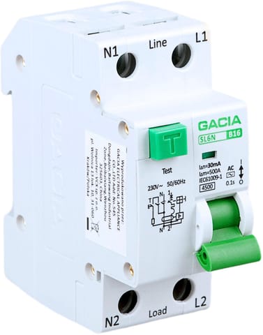 ⁨Wył. róż. z członem nadprądowym B16A,30mA,1P+N typ AC GACIA SL6N 1P+N B16A 30MA,AC⁩ w sklepie Wasserman.eu
