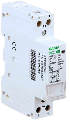⁨Stycznik modułowy 2 biegunowy 1P/2T/25A     2NO   230V GACIA HC 2P/25A 2NO 230V⁩ w sklepie Wasserman.eu