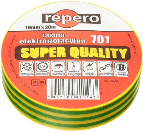 ⁨TAŚMA IZOLACYJNA REPERO 701 ŻÓŁTO-ZIELONA 19MMX20M⁩ w sklepie Wasserman.eu