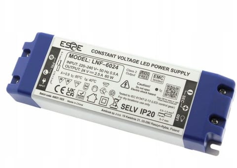 ⁨ZASILACZ IMPULSOWY LED ESPE LNF-6024 24V/60W/2.5A IP20⁩ w sklepie Wasserman.eu