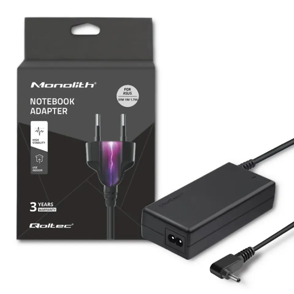 ⁨Qoltec Zasilacz do Asus 33W | 19V | 1.75A | 4.0*1.35 | +kabel zasilający (0NC)⁩ w sklepie Wasserman.eu