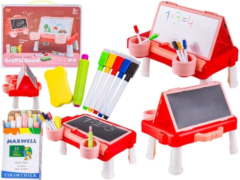 ⁨Wielofunkcyjna Dwustronna Tablica 2w1 Do Rysowania Malowania Zmazywalna Kredowa Stolik Różowa⁩ w sklepie Wasserman.eu