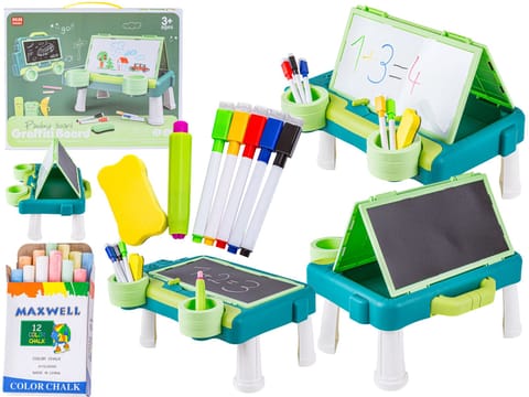 ⁨Wielofunkcyjna Dwustronna Tablica 2w1 Do Rysowania Malowania Zmazywalna Kredowa Stolik ZIELONA⁩ w sklepie Wasserman.eu