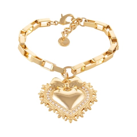 ⁨Bransoletka z serduszkiem zdobionym kryształkami Preciosa, z kokardką (B25/JES/145AU)⁩ w sklepie Wasserman.eu