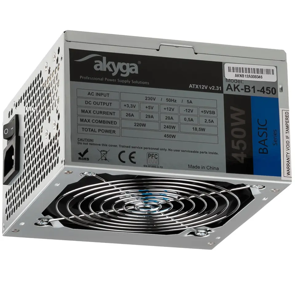 Akyga AK-B1-450 power supply unit 450 W 20+4 pin ATX ATX Gray at Wasserman.eu