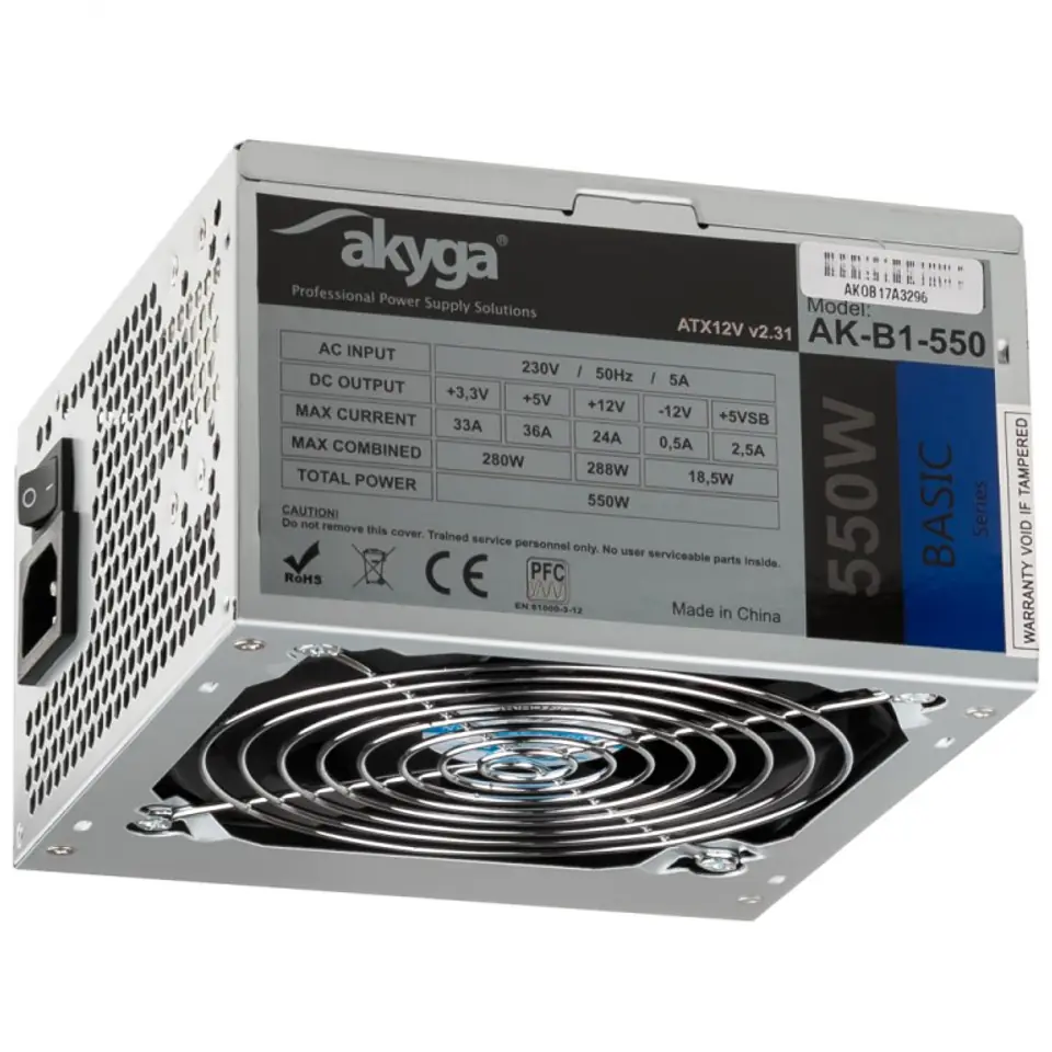 ⁨Akyga AK-B1-550 power supply unit 550 W 20+4 pin ATX ATX Grey⁩ at Wasserman.eu