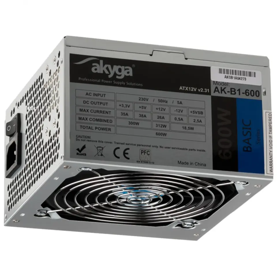 Akyga AK-B1-600 power supply unit 600 W 20+4 pin ATX ATX Gray at Wasserman.eu