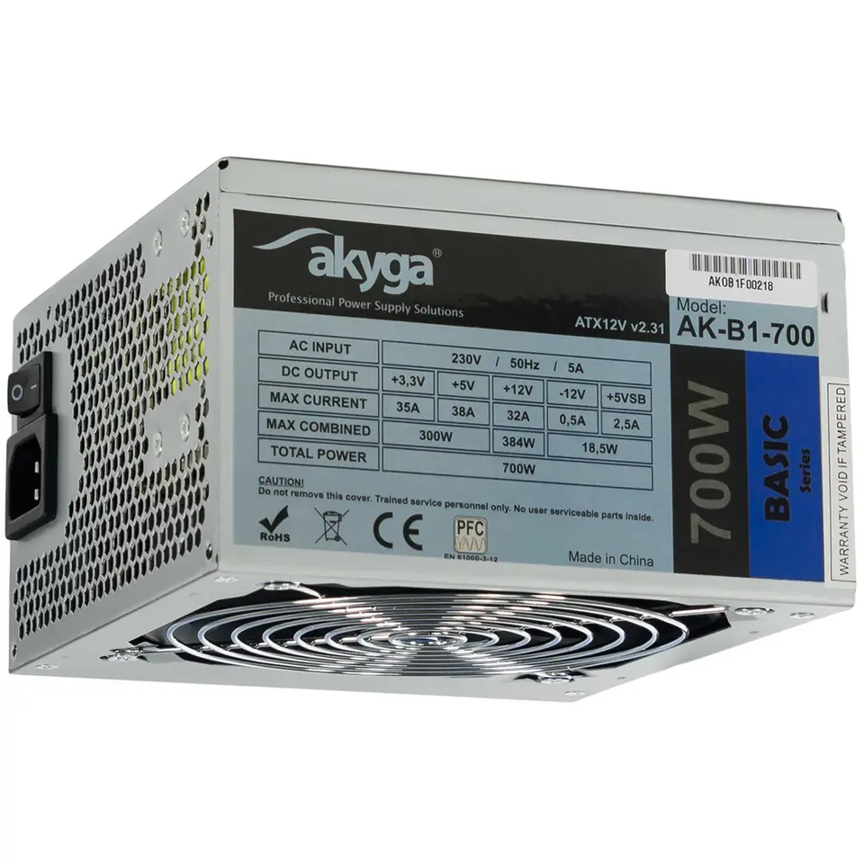 ⁨Akyga AK-B1-700 power supply unit 700 W 20+4 pin ATX ATX Grey⁩ at Wasserman.eu