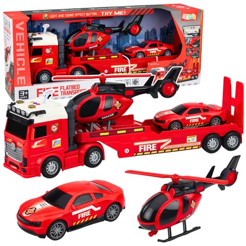 ⁨Zestaw Strażacki Ratunkowy Ciężarówka Laweta Auto Helikopter Światła Dźwięk⁩ w sklepie Wasserman.eu