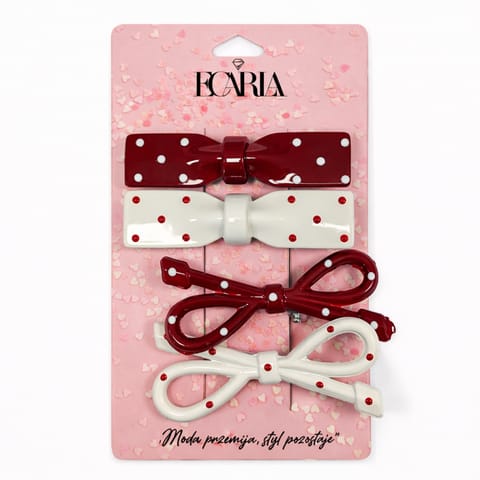 ⁨Zestaw pakiet 4w1 spinek wsuwek do włosów, KOKARDY czerwone białe kropki PINK SP452⁩ w sklepie Wasserman.eu