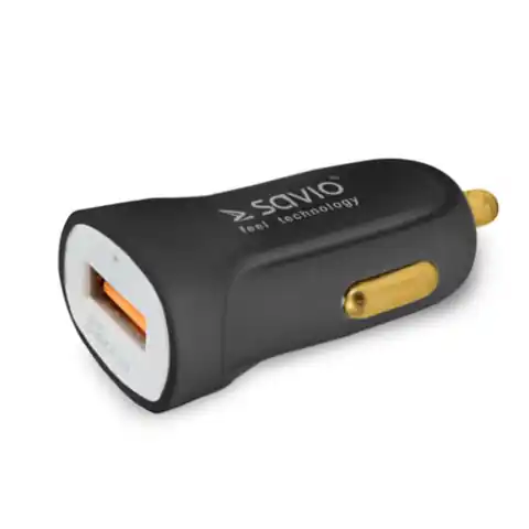 ⁨Ładowarka samochodowa do smartfona SAVIO Quick Charge 3.0 SA-05/B (3000 mA; USB)⁩ w sklepie Wasserman.eu