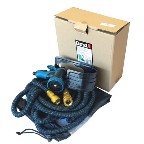 ⁨WĄŻ OGRODOWY Z KOŃCÓWKAMI ROZCIĄGLIWY, ELASTYCZNY, DO 50-60M, PISTOLET 10 FUNKCJI⁩ w sklepie Wasserman.eu