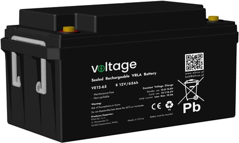 ⁨Akumulator AGM Voltage 12V 65Ah VE12-65 (Żywotność 6-9 lat)⁩ w sklepie Wasserman.eu