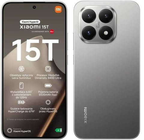 ⁨Smartphone XIAOMI 15T 12/512 GB Szary 512 GB Szary 68164⁩ w sklepie Wasserman.eu