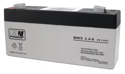 ⁨MPL MW POWER MWS 3.4-6 UPS battery Lead-acid accumulator VRLA AGM Maintenance-free 6 V 3,4 Ah Black, Grey⁩ at Wasserman.eu