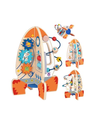 ⁨Tooky Toy Duża Drewniana Zabawka Edukacyjna Wielofunkcyjna Rakieta⁩ w sklepie Wasserman.eu