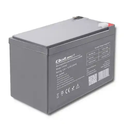 ⁨Qoltec Akumulator AGM | 12V | 12Ah | max. 180A (0NC)⁩ w sklepie Wasserman.eu