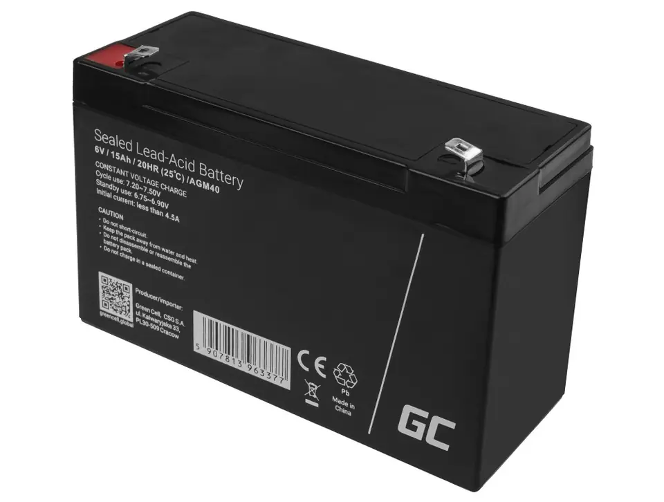 ⁨GREEN CELL GEL BATTERY AGM40 6V 15AH⁩ at Wasserman.eu