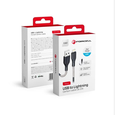 ⁨Kabel USB-A do Lightning Forcell F-Energy 2,4A 12W Carbon 1 m CB-01A czarny⁩ w sklepie Wasserman.eu