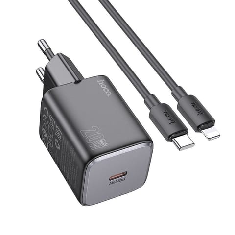 ⁨Ładowarka sieciowa do telefonu Hoco USB C QC PD 20W + kabel USB C do Lightning N40 czarna⁩ w sklepie Wasserman.eu