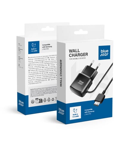 ⁨Ładowarka sieciowa do telefonu Samsung L760 / G800 / G600 / J750 Blue Star 1A 5W TFK-TC-1100B czarna⁩ w sklepie Wasserman.eu