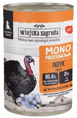 ⁨Wiejska Zagroda Monoproteinowa Indyk dla szczeniąt puszka 400g⁩ w sklepie Wasserman.eu