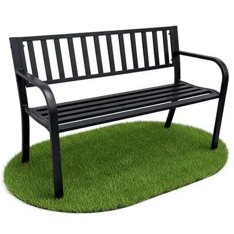 ⁨Czarna ławka ogrodowa LINEA ze stalowymi nogami i oparciem szerokość 119 cm⁩ w sklepie Wasserman.eu