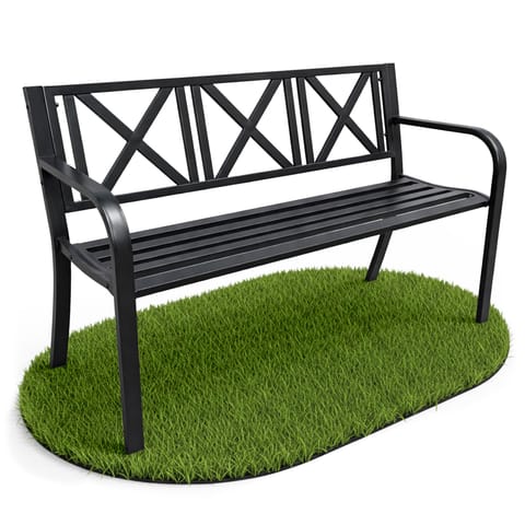 ⁨Czarna ławka ogrodowa CROSS ze stalowymi nogami i oparciem szerokość 119 cm⁩ w sklepie Wasserman.eu
